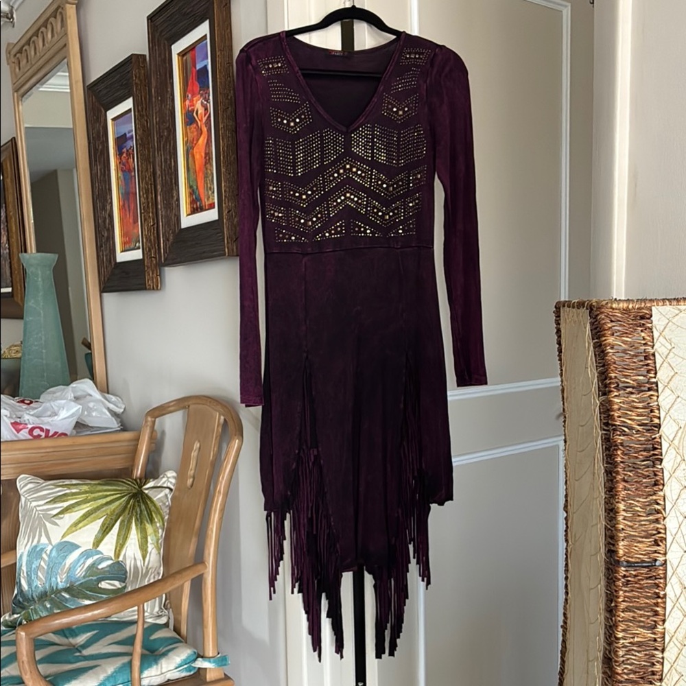 Purple Tye-Dyed effect V-Neck Asymmetrical Tiered Dress